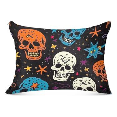 Imagem de Fronha decorativa colorida com estrela de caveira preta com zíper impresso King Queen tamanho padrão capas de travesseiro de corpo de cama, tamanho padrão, 51 x 66 cm