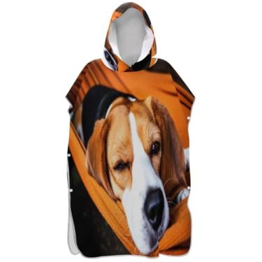 Imagem de Joisal Bonito desenho animado marrom beagle cachorro surfe poncho para adultos trocador banho praia toalhas com capuz absorvente feminino ponchos com capuz