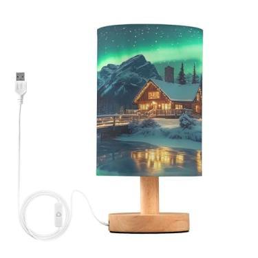 Imagem de Joisal Aurora Abajur de cabine de inverno para abajur de linho de mesa moderno candeeiro de cabeceira, candeeiro lateral de mesa