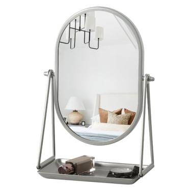Imagem de Gosider Espelho de maquiagem pequeno para mesa com suporte de metal, espelhos ovais de maquiagem ovais de 360 graus giratório portátil para quarto de viagem, escritório, cômoda, bancada