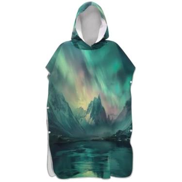 Imagem de Joisal Poncho de surfe trocador de roupão para toalha de praia com capuz Adul Plus Size Nublado Night Artwork Ponchos femininos com capuz