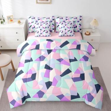 Imagem de Erosebridal Jogo de edredom King geométrico de losango, com textura abstrata, reversível, moderno, criativo, respirável, leve