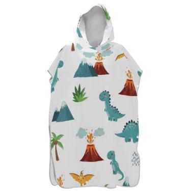 Imagem de Joisal Poncho de surfe trocador de roupão para toalha de praia com capuz Adul impressão absorvente bonito desenho animado dinossauros ponchos de praia brancos para homens