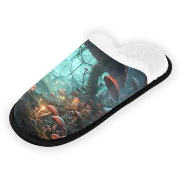 Imagem de Chinelo de pelúcia Mushroom Forest, masculino, leve, hospitalar, com bolsa de armazenamento, Floresta de cogumelos, 5-8 US Women/5-8 US Men