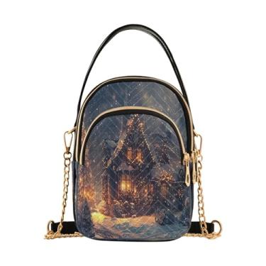 Imagem de Bolachas de Natal, bengalas de doce, bolsas de ombro antirroubo, bolsas femininas para uso diário, Cena noturna de Natal, 15*21*8cm