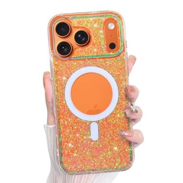 Imagem de Bonoma Capa para iPhone 17 Pro Max 2025 com glitter brilhante nas costas, suporte magnético para MagSafe à prova de choque, cristal e proteção de alta qualidade para meninas e mulheres - Rosa