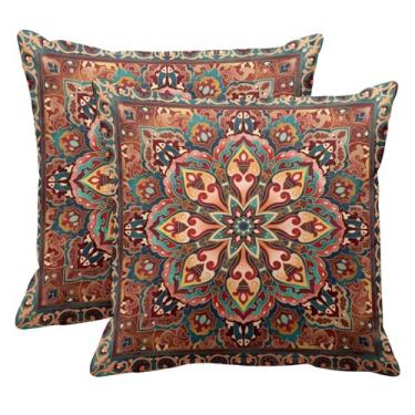 Imagem de Britimes Capas de almofada, decoração de arte asteca Kilim para casa, 45 x 45 cm, conjunto de 2 capas de sofá, fronhas de pintura a óleo abstrata para quarto, sala de estar, tribal turco, decoração