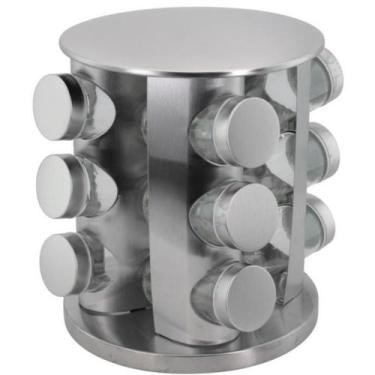 Imagem de Porta Condimentos Redondo Aço Inox/Vidro com 12 Pcs - lovely