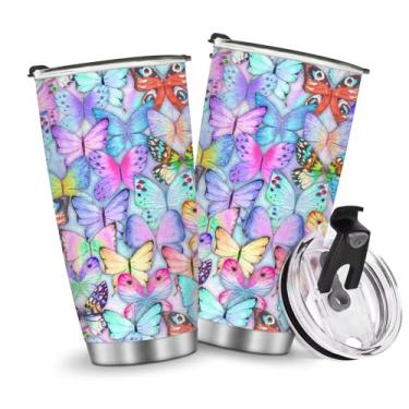 Imagem de Garrafa de água de viagem copos isolados caneca de café copo estilo borboleta meninas mulheres presentes para Natal, aniversário, dia das crianças, presente de aniversário de 590 ml, aço inoxidável