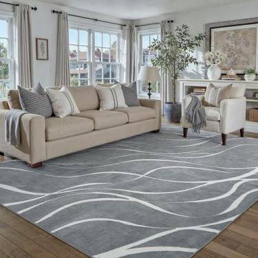 Imagem de HUGEAR Tapete felpudo 15 x 23 cm, cinza e marfim, lavável, para sala de estar, quarto, antiderrapante, macio, tapete grande para casa, escritório, estética, decoração moderna