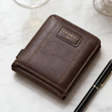 Imagem de Carteira masculina de couro curta com zíper, carteira com zíper marrom escuro funcional (marrom escuro)