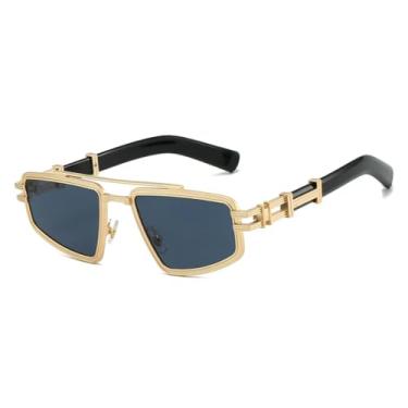 Imagem de HCHES Óculos de Sol Femininos de Luxo com Ponte Dupla Retrô, Lentes Degradê, Proteção UV400, Estilo Punk Masculino (Dourado e Preto)