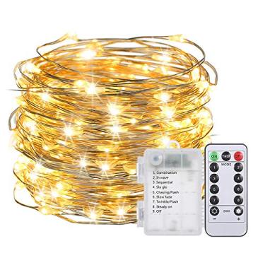 Imagem de Luz de Fada com 100 LEDs e Controle Remoto 8 Efeitos Iluminação Brilho Ajustável Função Timer Bateria IP44 Água para Halloween Feriado Festival Decora