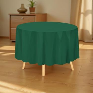 Imagem de Toalha de mesa de plástico premium de 213,4 cm. Capa de mesa redonda de plástico - verde escuro