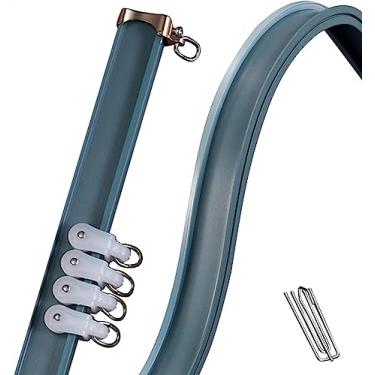Imagem de Trilho de cortina de teto, trilho de cortina, suporte de teto/parede, conjunto de varões de cortina flexíveis para banheiro/ganchos de janela de sacada incluídos (suporte de parede, 140 cm) (suporte
