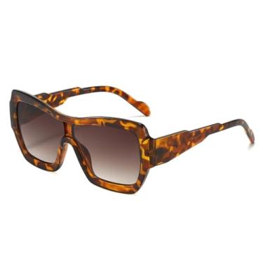 Imagem de HCHES Óculos de Sol Femininos de Luxo com Armação Grande e Bloqueada, Lentes Degradê, Proteção UV400 (Estampa de Leopardo Marrom)