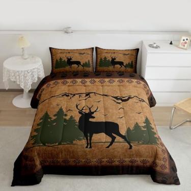 Imagem de Feelyou Conjunto de edredom rústica, para todas as estações, chalé, cabana, tamanho Queen, com 2 fronhas, animais da floresta, microfibra, rústico, asteca, para decoração de quarto, edredom respirável