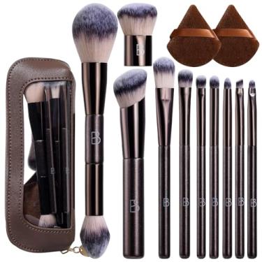 Imagem de BS-MALL Conjunto de 10 pincéis profissionais de maquiagem com pincel de sombra macio, pincel de base para maquiagem líquida, pincéis de duas pontas bolsa de viagem e triângulo puff - kit multiuso