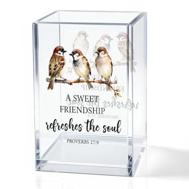 Imagem de QYUVK Porta-lápis cosmético A Sweet Friendship Refreshes The Soul, presentes cristãos para mulheres amigas, versículos bíblicos engraçados, porta-canetas, presentes inspiradores de amizade, copo de