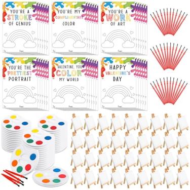 Imagem de Sabary 36 conjuntos de presente de dia dos namorados para crianças, cartões de pintura de dia dos namorados, painel de lona com cavalete de madeira, kit de pincéis de pintura em aquarela, bolsa de