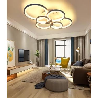 Imagem de Luminária de teto LED moderna para sala de estar, com regulagem de intensidade e controle remoto. Ideal para ambientes internos, como sala de estar, quarto, cozinha e sala de jantar. (Preta,