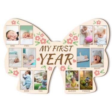 Imagem de ORIGACH Quadro de exibição de fotos My First Year Baby Growth em forma de laço, quadro de lembrança de madeira para recém-nascidos de 12 meses para decoração de primeiro aniversário e berçário