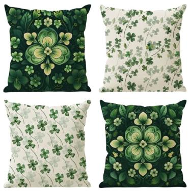 Imagem de ZAEW Aquarela Trevo verde trevos dia de São Patrício fronhas conjunto de 4 decorações para casa de fazenda sofá sofá capa de almofada decoração de festa feriado 16x16 polegadas