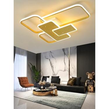 Imagem de Luminária de teto LED moderna dourada, embutida, com IRC 90+, dimerizável, mudança de cor (3000K-6000K), suave para os olhos, sem cintilação, controle remoto incluso para quarto, sala de est