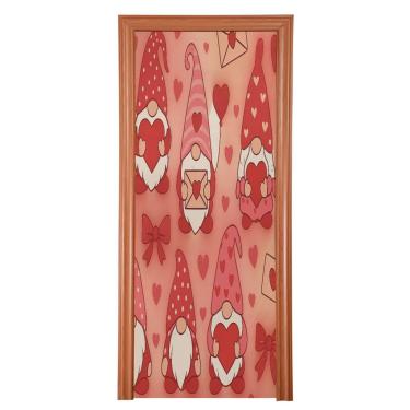 Imagem de ATTX Capa para porta da frente dos gnomos do dia dos namorados - decoração de férias de tecido elástico lavável para festas, casa, decoração de porta da frente, 91 x 98 polegadas (171)