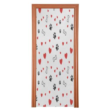 Imagem de ATTX Capa de porta da frente de pata de cachorro preto dos namorados - decoração de férias de tecido elástico lavável para festas, casa, decoração de porta da frente, 35 x 79 polegadas (504)