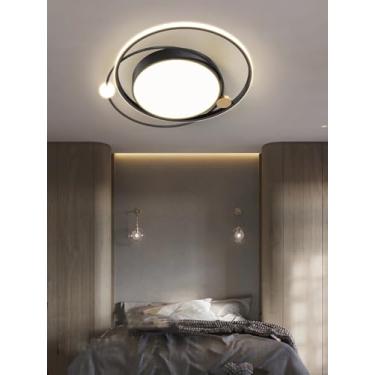 Imagem de Luminária de teto redonda, econômica e com regulagem de intensidade, em LED, moderna e minimalista, com controle remoto, ideal para quartos infantis, quartos de dormir e salas de jantar (pre