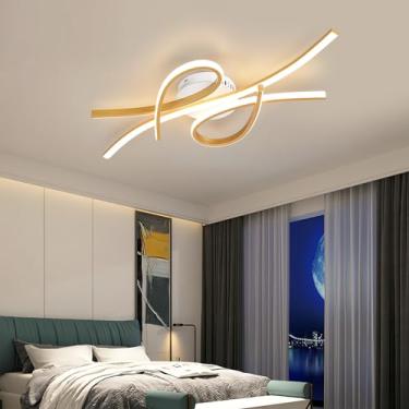 Imagem de Luminária de teto LED regulável, luminária pendente moderna para quarto, sala de jantar, escritório e sala de estar, design criativo (dourada, 80 cm de comprimento)