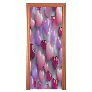 Imagem de ATTX Capa de porta da frente com corações de dia dos namorados - decoração de férias de tecido elástico lavável para festas, casa, decoração de porta da frente, 94 x 98 polegadas (94)