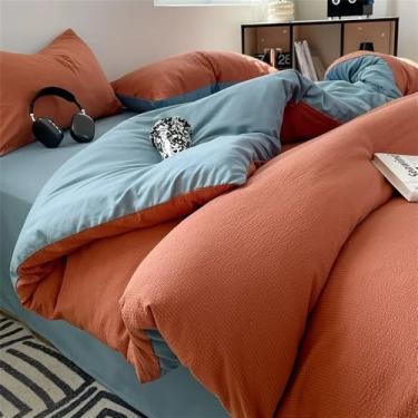 Imagem de Conjunto de cama de algodão com bolhas, algodão lavado, respirável e suave para a pele, conjunto de capa de edredom em jacquard para cama de solteiro, 3 e 1,8 m, conjunto de 4 peças