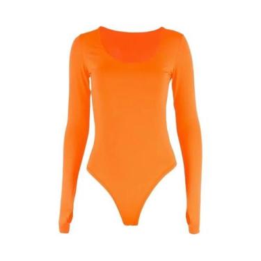 Imagem de Body De Manga Longa Neon Laranja Para Mulheres, Sexy, Bodycon, Moda De