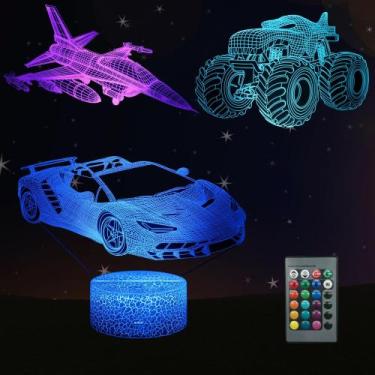 Imagem de Luz noturna Kenmaca Car Monster Truck Plane Lâmpada de ilusão 3D