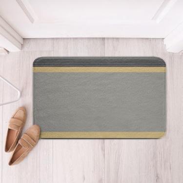 Imagem de jejeloiu Tapetes de banheiro cinza amarelo 50,8 cm x 81,2 cm tapetes de banho listrados para banheira de chuveiro para crianças adolescentes adultos geometria geométrica tapetes de banho para banheiro arte moderna banheiro accossorias