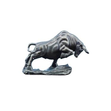 Imagem de Estátua em miniatura de touro de Wall Street de latão preto de 3 cm, escultura de boi realista de metal, ornamento de mesa, bonsai para casa, micro paisagem, acessórios de decr
