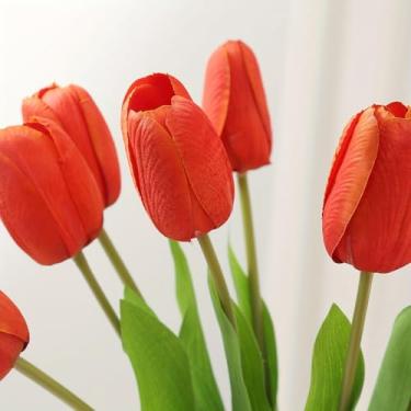 Imagem de 5 peças de tulipas de imitação de 48 cm, falsas, decorações de férias, decorações de casamento, decorações de jardim, acessórios para arranjos de flores (tangerina)
