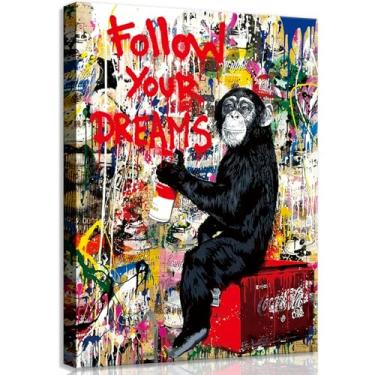 Imagem de Arte de parede emoldurada grande macaco arte de parede grafite de rua decoração de parede macaco gorila animal pintura inspiradora imagens siga seus sonhos animais pôsteres impressões arte inspiradora