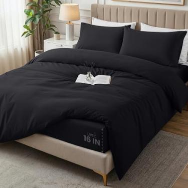 Imagem de Utopia Bedding Jogo de cama de 4 peças - 1 lençol com elástico (137 x 199 cm), 1 capa de edredom tamanho casal, 2 fronhas (50 x 76) - Cama luxuosa para todas as estações em uma bolsa com zíper capa de