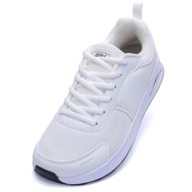 Imagem de ZF ZEFUHER Tênis feminino de caminhada com bico largo, suporte de arco, fascite plantar, tênis de corrida para ficar em pé o dia todo, Preto, branco, 7 Wide