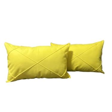 Imagem de Jogo 02 Almofadas Retangulares Baguete Cheias em Suede Drapeado 30x50cm Confortáveis e Elegantes para Sofá e Decoração(AMARELO)