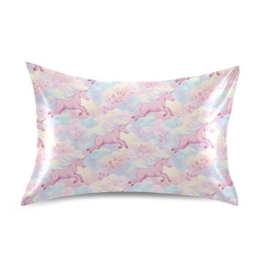 Imagem de Wassud Fronha de cetim de cavalo arco-íris para cabelo e pele fronhas de seda lisa Queen Size Capas de travesseiro respiráveis com fecho de envelope