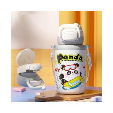 Imagem de Garrafa de Água Infantil Térmica 500ml com Canudo Antivazamento – Squeeze Escolar para Crianças, Tampa Segura, Livre de BPA (BRANCO)