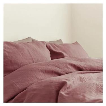 Imagem de Conjunto de capa de edredom de linho natural France, 100% lavado, lençol de linho e fronha, macio, respirável, cama de luxo em uma bolsa (C tamanho casal 4 peças)