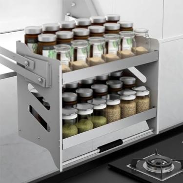Imagem de Prateleiras de puxar para baixo de 2 camadas, sistema de prateleira de puxar de aço inoxidável, placa de economia de espaço para armário superior de aparelhos de cozinha, carga de 20 kg (uma cor 664 x