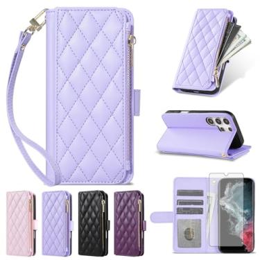 Imagem de Furiet Argyle Capa carteira para Samsung Galaxy S24 Ultra 5G com protetor de tela de vidro temperado, alça de pulso, compartimentos para cartões, couro PU, suporte para cartão, capa de telefone para