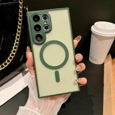 Imagem de Capa transparente fosca para carregamento sem fio para Samsung S25 S24 S23 Fe Plus Ultra Frosting Bumper à prova de choque (para Galaxy S24/Verde Escuro)