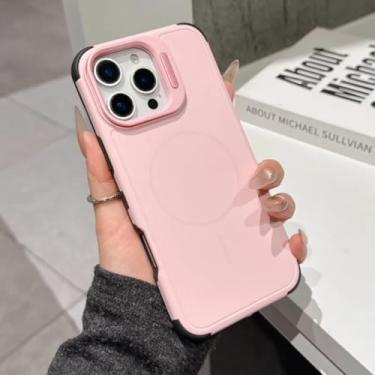 Imagem de Capa de luxo com suporte magnético para iPhone 17 Air 16 15 14 13 12 11 Pro Max Plus, resistente a impactos e com carregamento sem fio (para iPhone 17/Rosa)